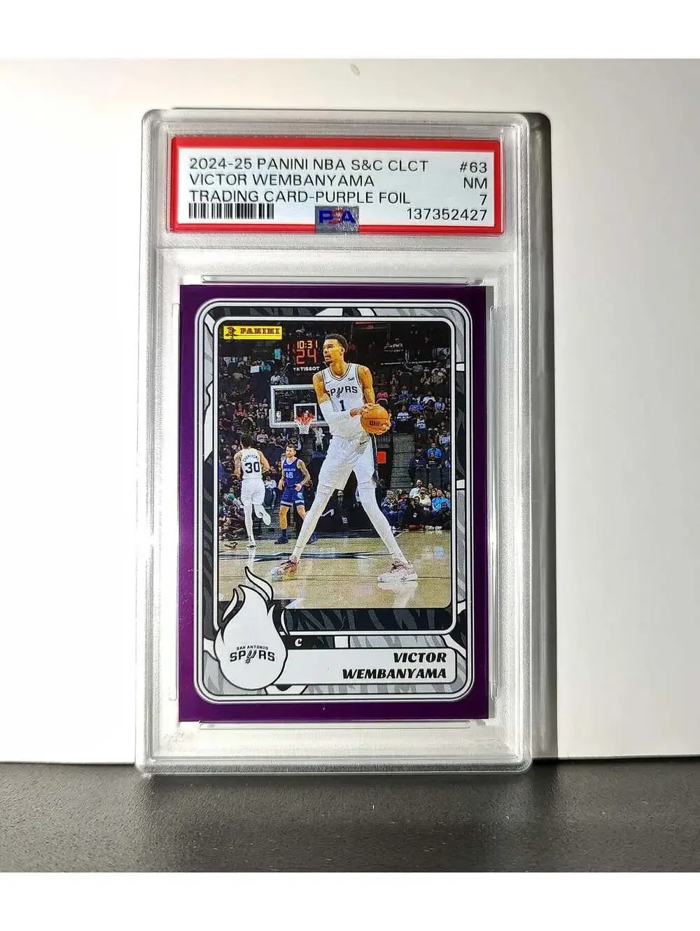 Victor Wembanyama 2024-25 Panini NBA #63 Sticker 42/75 Purple Foil PSA 7 NM